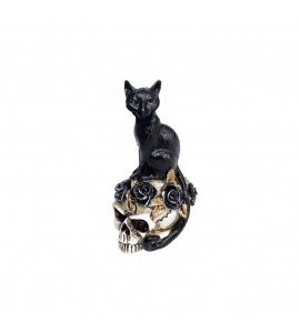 Mini Crâne avec un Chat Noir