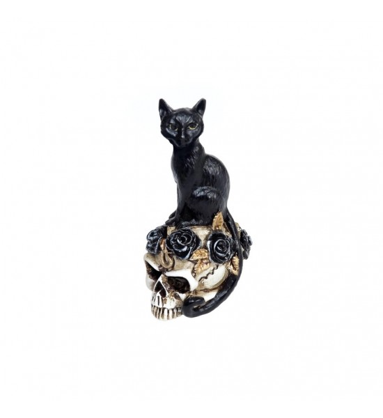 Mini Crâne avec un Chat Noir