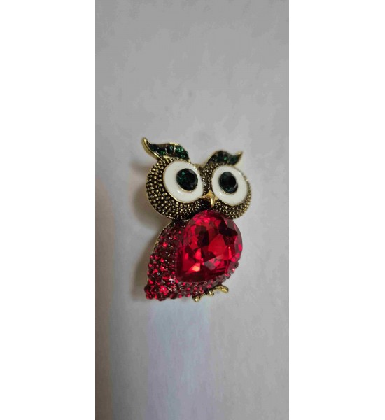 Broche Chouette Rouge