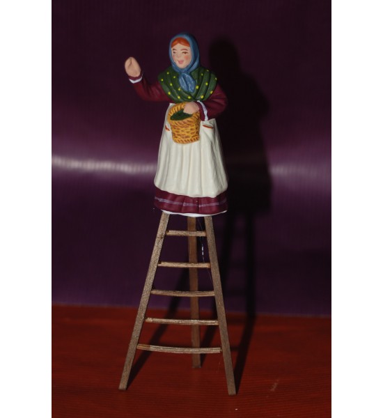 Cueilleuse d'olives sur échelle