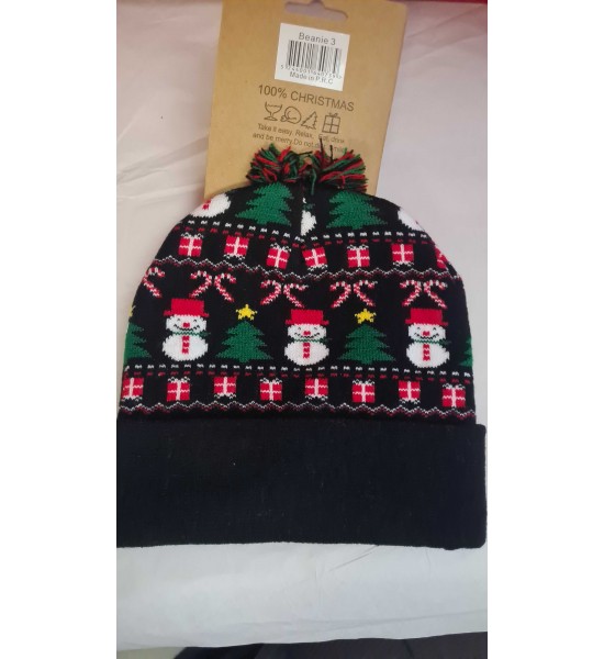 Bonnet de Noël Sapins et Bonhommes de Neige