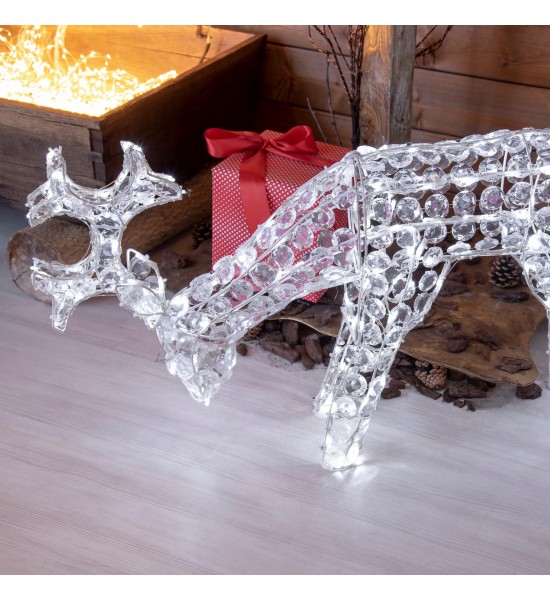 Renne (qui broute) décoré avec cristaux acryliques, 200 LED BLANCHES 4m+70xH50cm