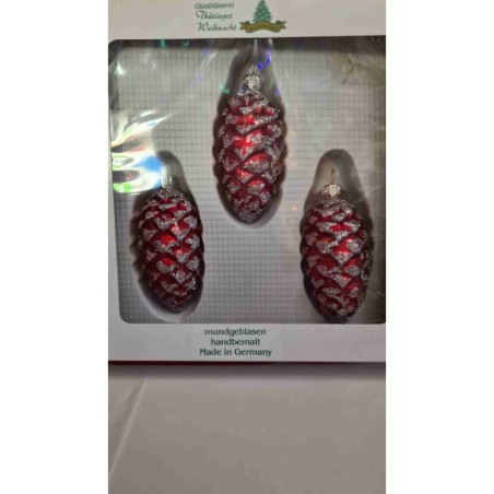 Boite de Trois Pommes de Pin Rouges